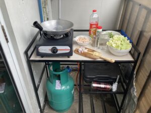Chicken Cabbage and Green Beans Recipe Work Area
